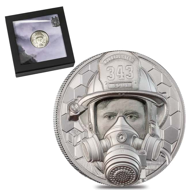 2021 1 oz Proof Platinum Real Heroes - Firefighter Coin Cook Islands .9995 Fine (w/Box & COA)
