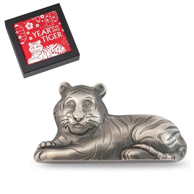 2022 1 oz Silver Lunar Year of The Charming Tiger Shaped Coin Mongolia .999 Fine (w/Box & COA)