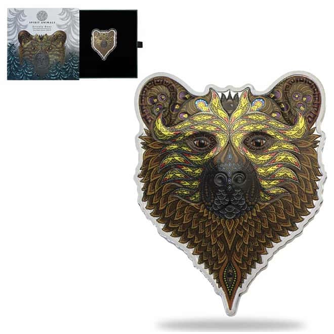 2021 Solomon Islands 1 oz Grizzly - Spirit Animals Colorized Silver Coin .9999 Fine (w/Box & COA)