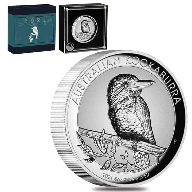 2021 5 oz Incused Silver Australian Kookaburra Perth Mint .9999 Fine (w/Box & COA)