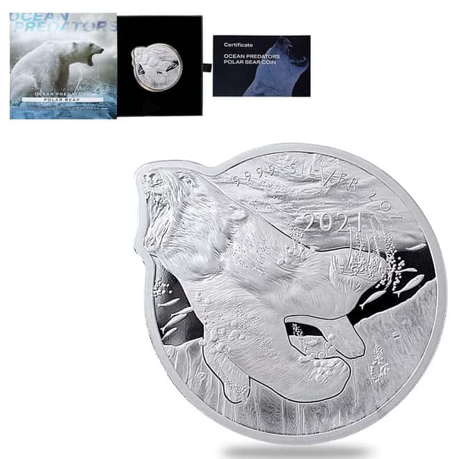 2021 2 oz Silver Polar Bear - Ocean Predators Solomon Islands $5 Coin .9999 Fine (w/Box & COA)