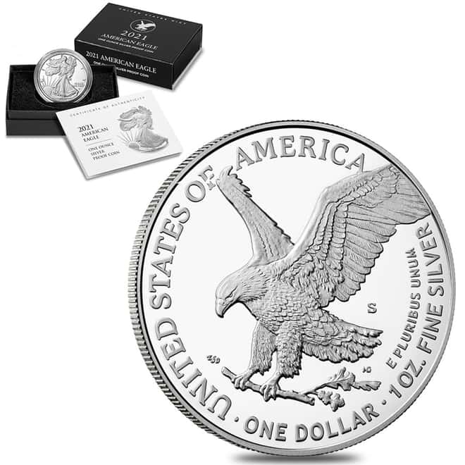 2021-S 1 oz Proof Silver American Eagle Type 2 (w/Box & COA)