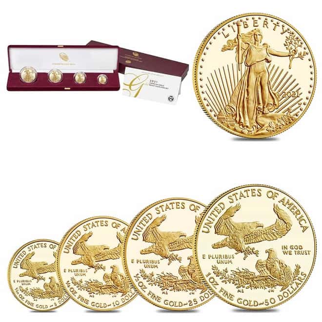 2021-W 1.85 oz Proof Gold American Eagle 4-Coin Set (w/Box & COA)