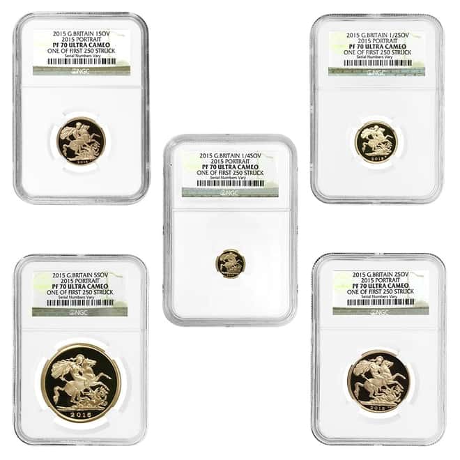 2015 2.0599 oz British Proof Gold Sovereign 5th Portrait 5-Coin Set NGC PF 70 UCAM