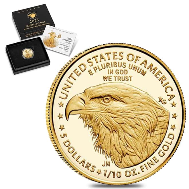 2021-W 1/10 oz $5 Proof Gold American Eagle Type 2 (w/Box & COA)