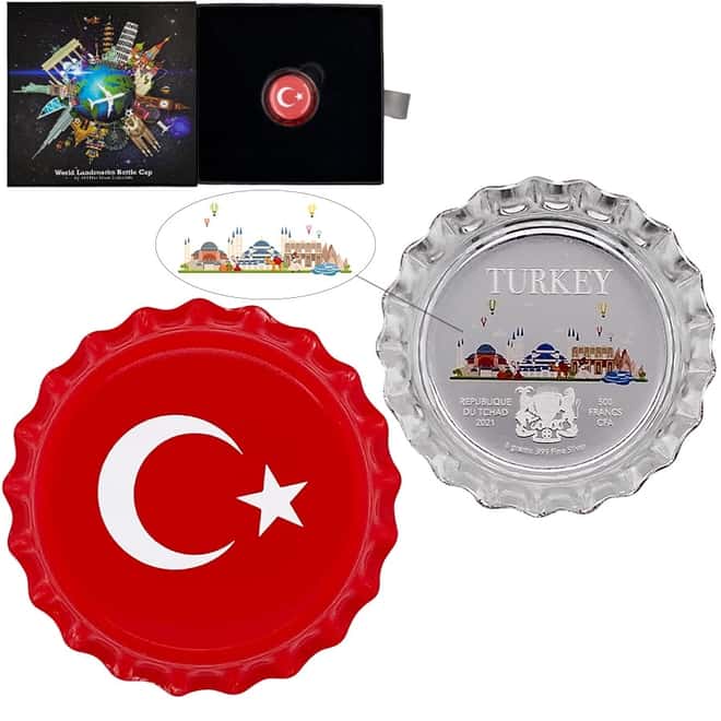 2021 Chad 6 gram World Landmarks - Turkey Bottle Cap Proof Silver Coin .999 Fine (w/Box)