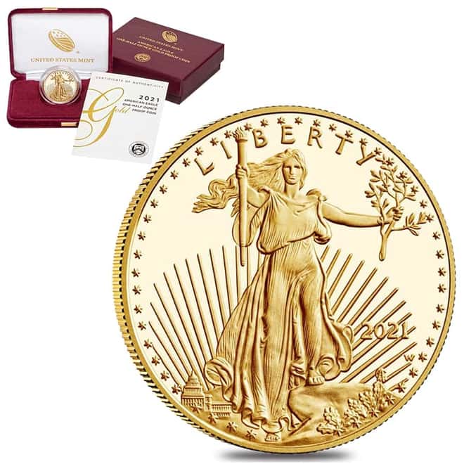 2021-W 1/10 oz $5 Proof Gold American Eagle (w/Box & COA)