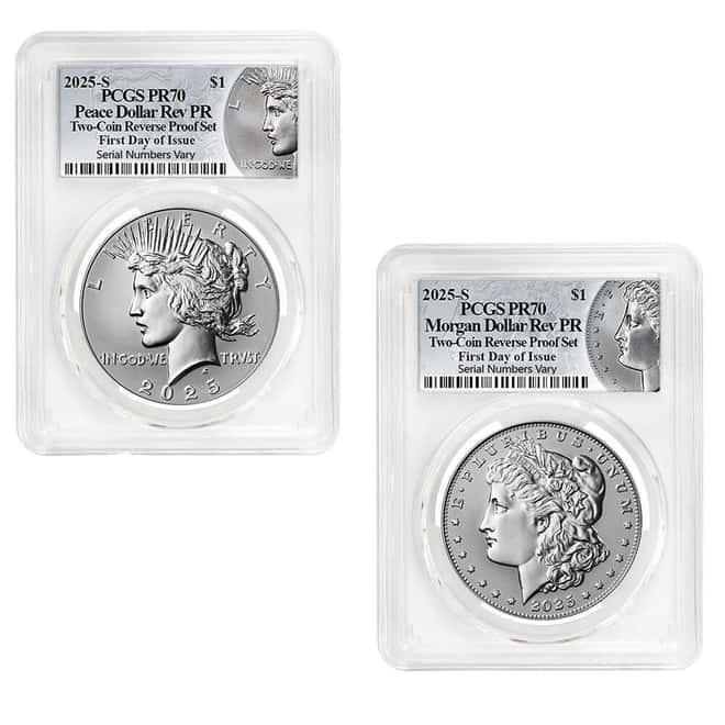 2025-S Morgan and Peace Silver Dollar Reverse Proof 2-Coin Set PCGS PF 70 FDOI (Morgan/Peace)