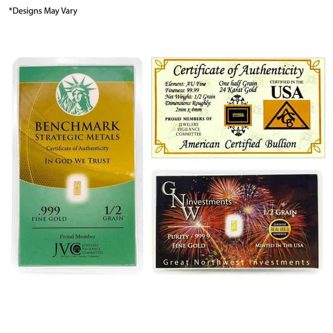 1/2 grain Generic Gold Bar .999+ Fine (In Assay)