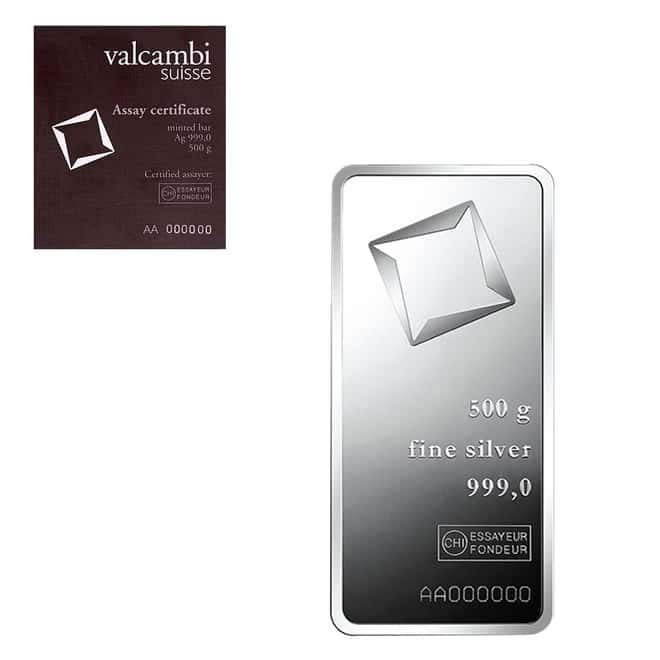 1/2 kilo Silver Bar - Valcambi Suisse .999 Fine (w/Assay)