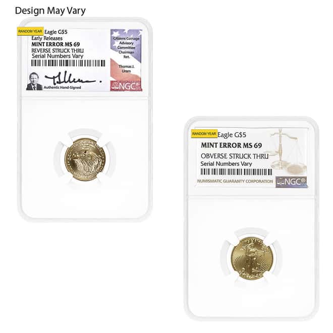 1/10 oz $5 Gold American Eagle NGC MS 69 Mint Error (Random Year)