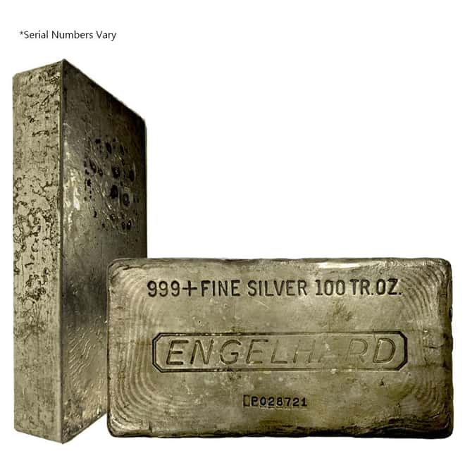 100 oz Engelhard Silver Hand Poured Vintage Bar .999+ Fine (5th Series, "P" Serial Prefix) - Rare
