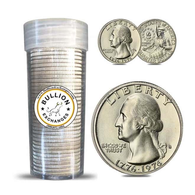 $10 Face Value 1976 Bicentennial Washington Quarter 40% Silver 40-Coin Roll (BU)