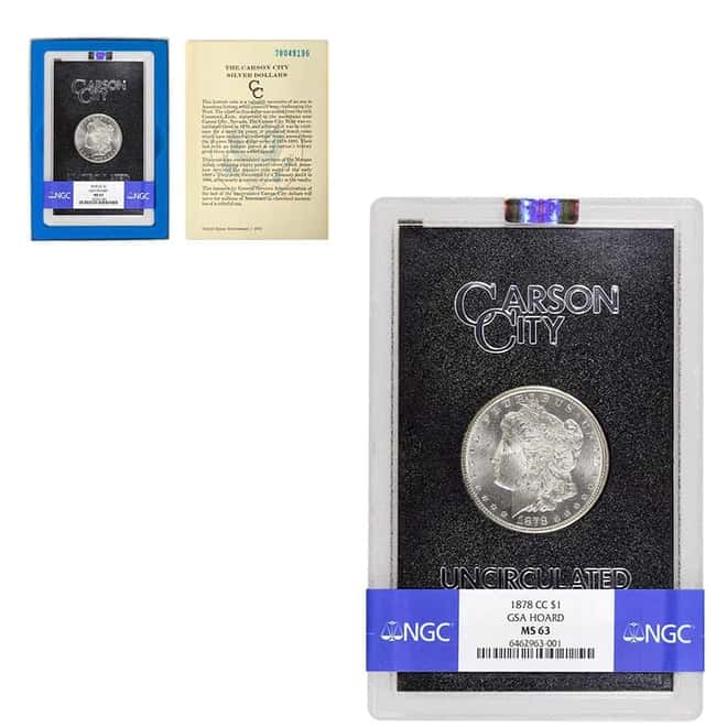 1878-CC Morgan Silver Dollar $1 NGC MS 63 GSA (w/Box & COA)