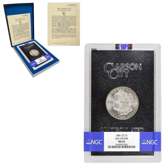 1881-CC Morgan Silver Dollar $1 NGC MS 63 GSA (w/Box & COA)