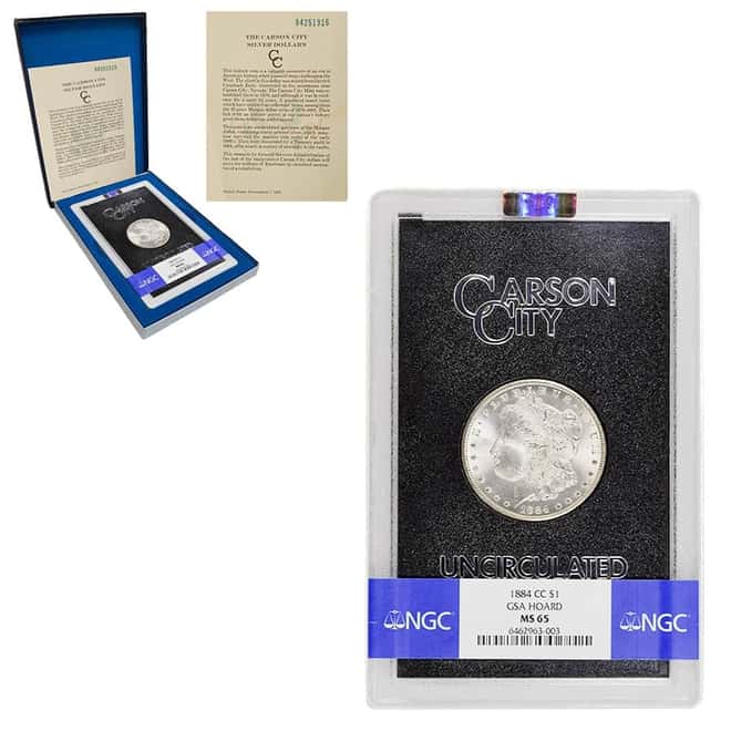 1884-CC Morgan Silver Dollar $1 NGC MS 65 GSA (w/Box & COA)