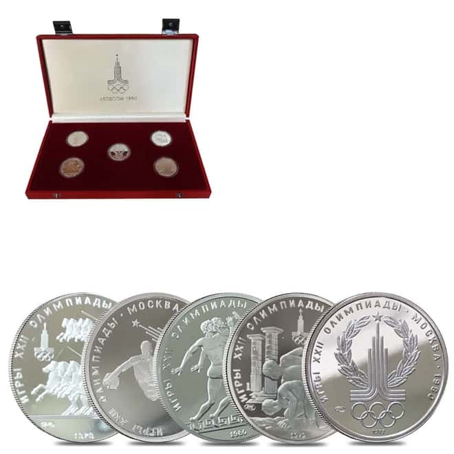 1980 2.5 oz Russia Moscow Olympics Proof Platinum 5-Coin Set (w/Box)