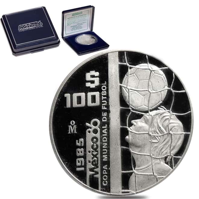 1985 Mexico 1 oz Silver 1986 World Cup Coin .925 Fine (w/Box & COA)