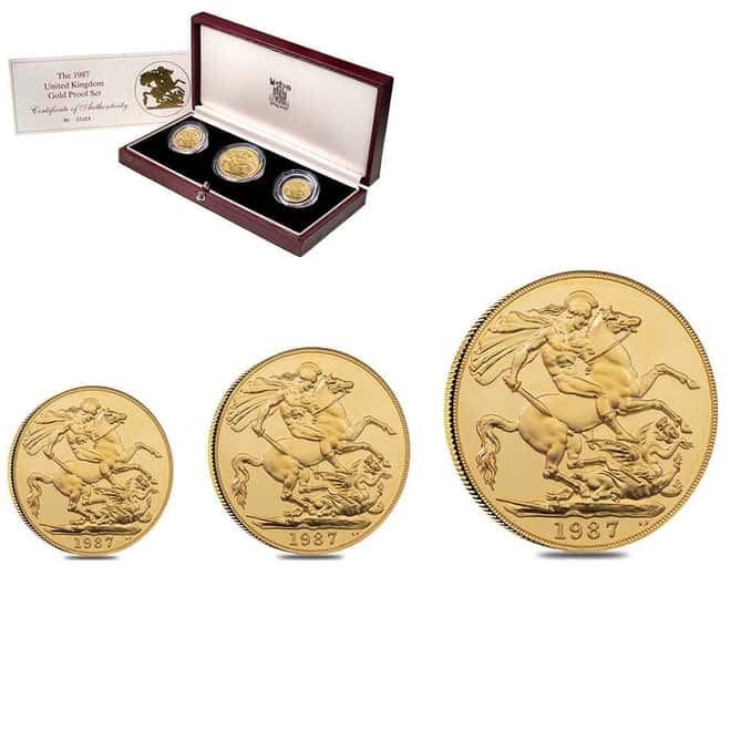 1987 Great Britain UK Proof Gold Sovereign 3-Coin Set (w/Box & COA)