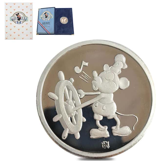 1988 1 oz Rarities Mint Disney Mickey Mouse 60th Anniversary Proof Silver Round