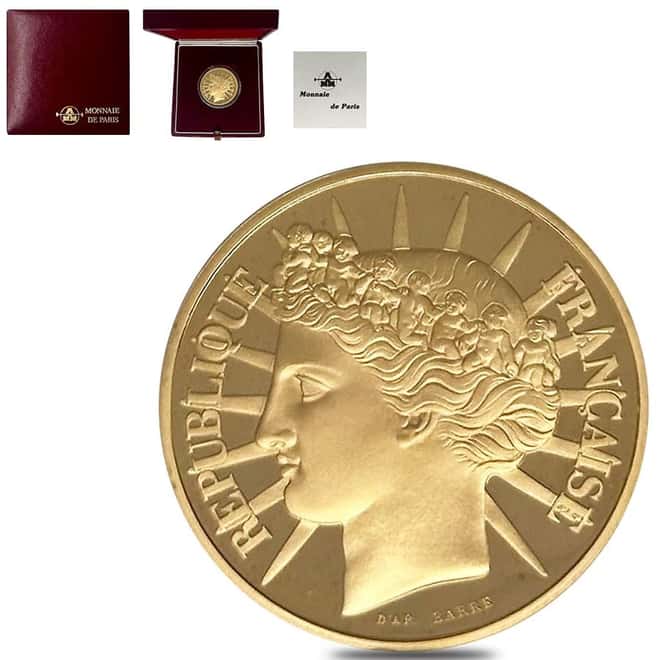 1988 France Fraternity Proof Gold Coin 100 Francs (w/Box & COA)