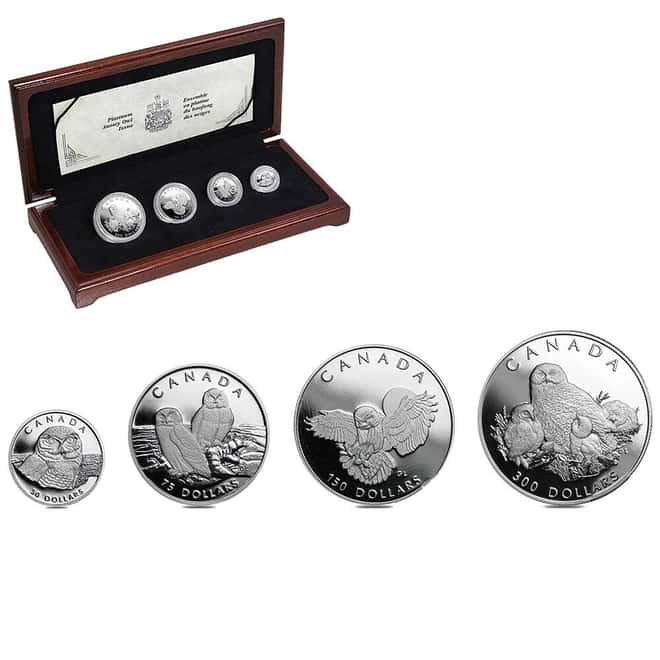 1991 Canada 1.85 oz Snowy Owl Proof Platinum 4-Coin Set (w/Box & COA)