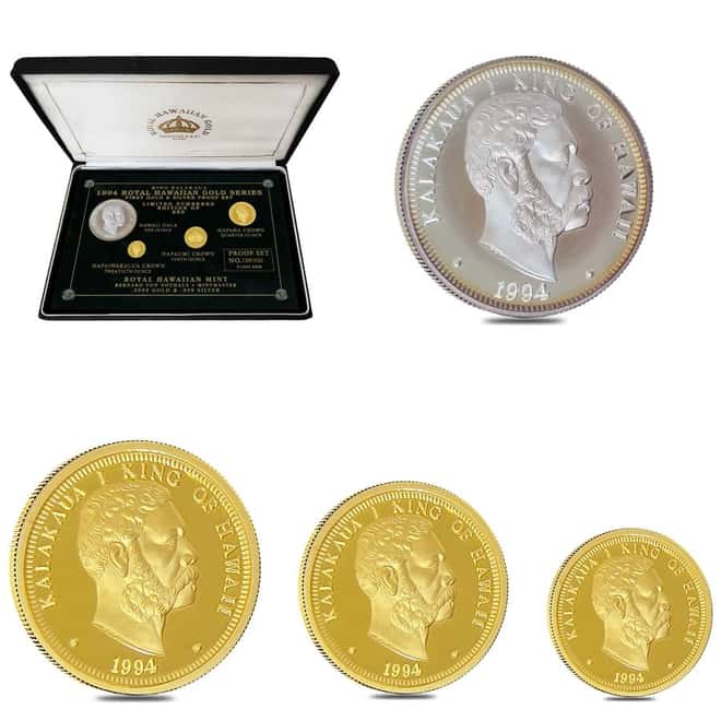 1994 Gold / Silver Royal Hawaiian King Kalakaua 4-Coin Proof Set (w/Box)