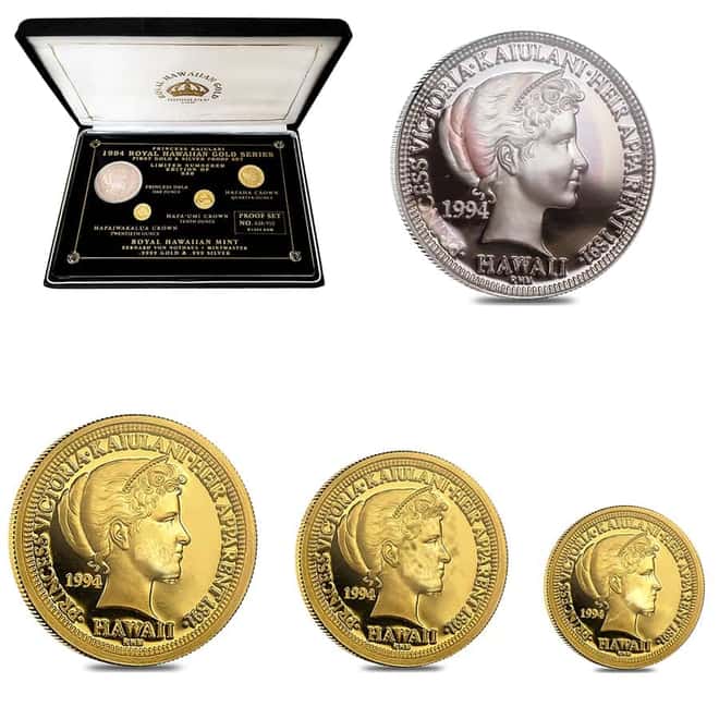 1994 Gold / Silver Royal Hawaiian Princess Victoria Kaiulani 4-Coin Proof Set (w/Box)
