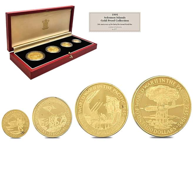 1995 1.85 oz Solomon Islands 50th Ann. End of WWII Gold 4-Coin Set