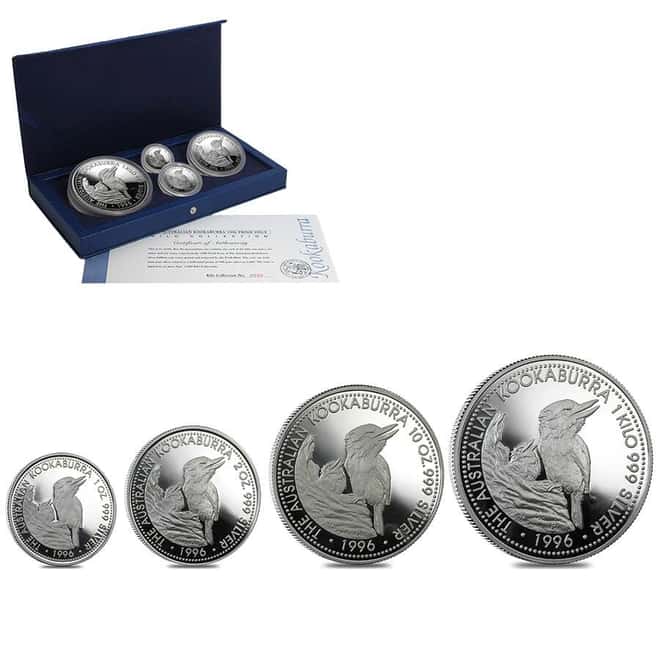 1996 45.15 oz Proof Silver Australian Kookaburra 4-Coin Set Perth Mint