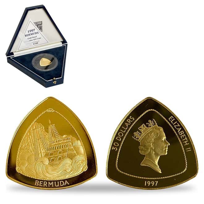 1997 Bermuda 15.16 gram Proof Gold Sea Venture Triangular Coin .999 Fine (w/Box & COA)