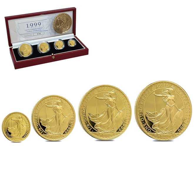 1999 1.85 oz Gold Britannia 4-Coin Proof Set (w/Box & COA)