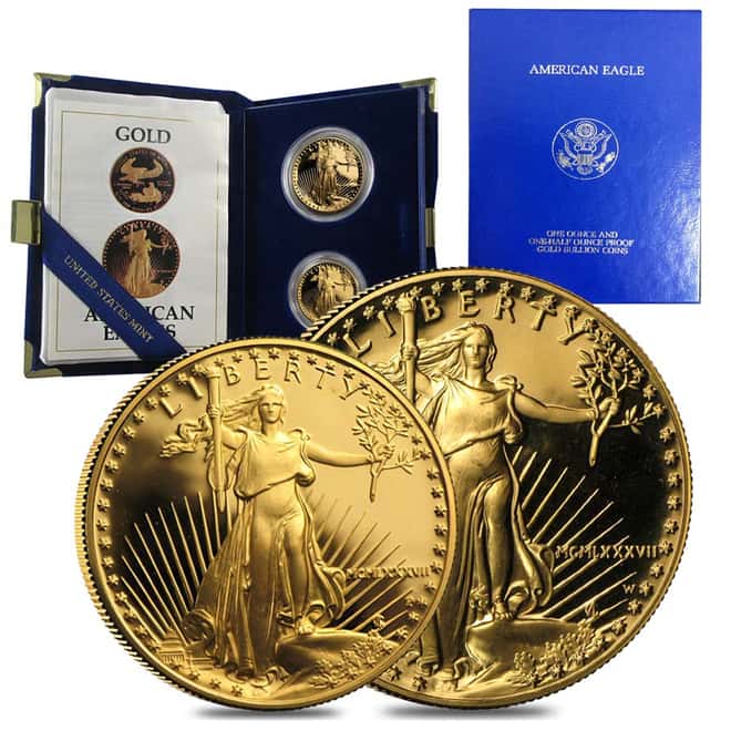 1987 Gold 1.5 oz Proof American Eagle 2-coin set (W/Box & COA)