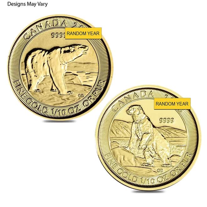 1/10 oz Canadian Polar Bear Gold Coin BU (Random Year)