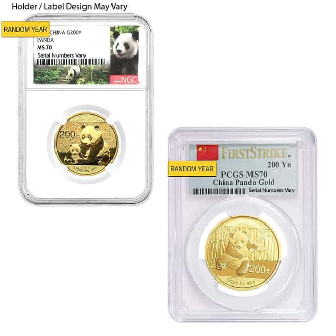 1/2 oz Chinese Gold Panda NGC / PCGS MS 70 (Random Year)