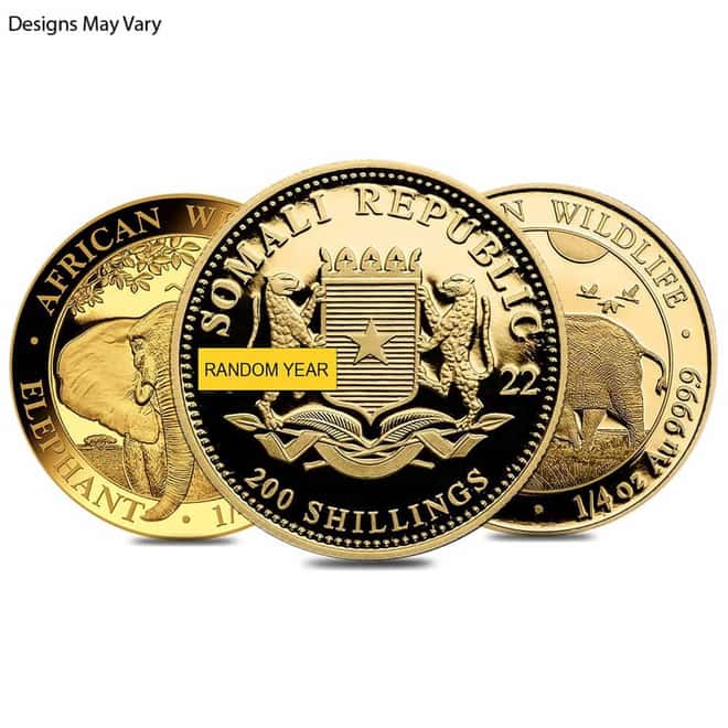 1/4 oz Somalia African Elephant Gold Coin BU/Proof (Random Year)