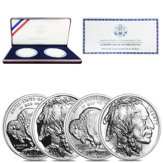 2001 P/D 1.548 oz Silver American Buffalo 2-Coin Set (w/Box & COA)