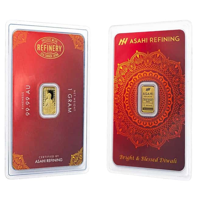 1 Gram Asahi Diwali Gold Bar .9999 Fine (in Assay)