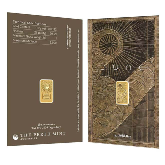 1 Gram Perth Mint Dune Gold Bar .9999 Fine (in Assay)