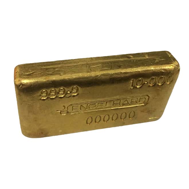 10 oz Gold Bar - Engelhard (Poured/Loaf-Style, Bull Logo)