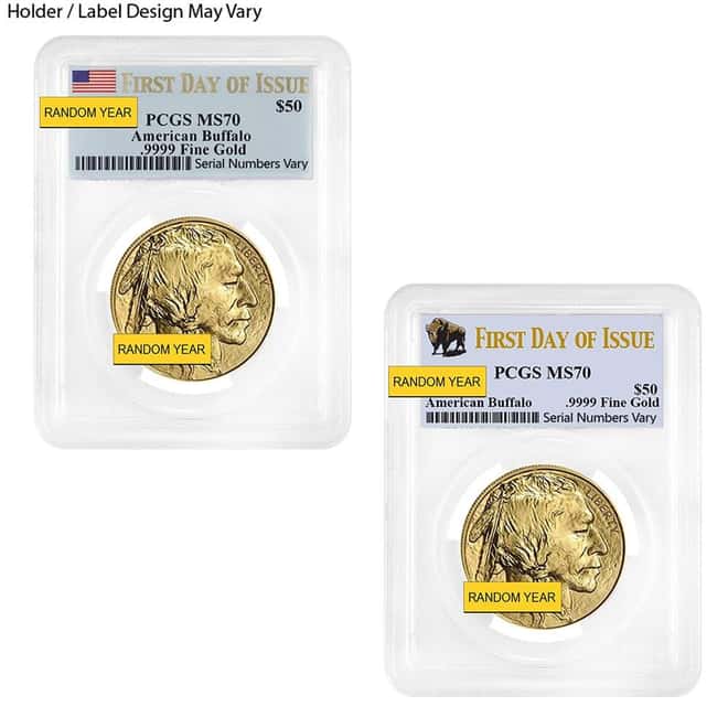 1 oz $50 Gold American Buffalo PCGS MS 70 FDOI (Random Year)