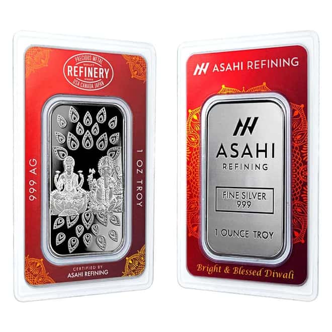 1 oz Asahi Diwali Silver Bar .999 Fine (in Assay)