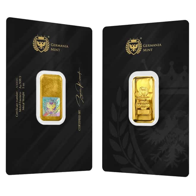 1 oz Germania Mint Gold Bar .9999 Fine (In Assay)