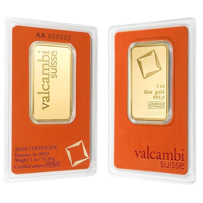 1 oz Gold Bar Valcambi Suisse .9999 Fine (In Assay)
