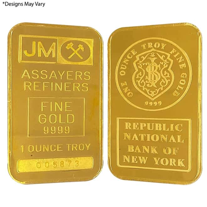 1 oz Johnson Matthey Republic National Bank Gold Bar .9999 Fine