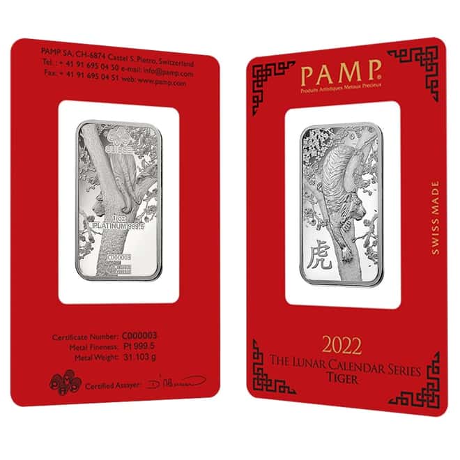 1 oz PAMP Suisse Year of the Tiger Platinum Bar Serial #3 (In Assay)