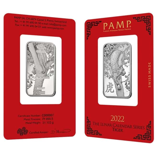 1 oz PAMP Suisse Year of the Tiger Platinum Bar Serial #7 (In Assay)