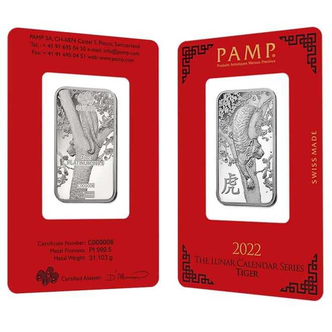 1 oz PAMP Suisse Year of the Tiger Platinum Bar Serial #8 (In Assay)