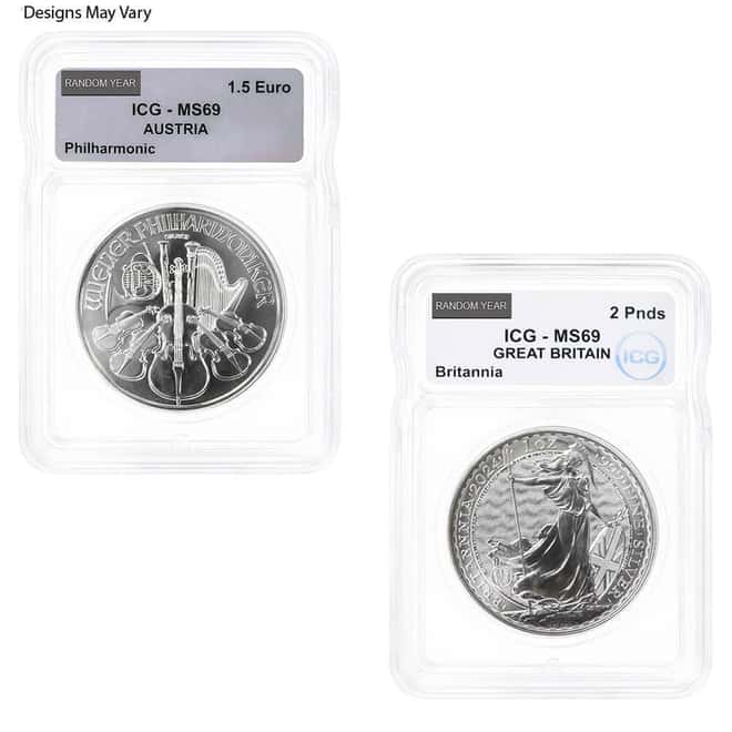 1 oz Silver Coin Random Mint ICG MS/SP/PF 69 (Random Design/Year)
