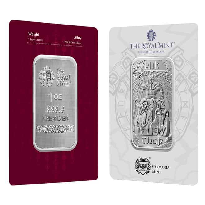 1 oz The Royal Mint Norse Gods Thor Silver Bar .9999 Fine (in Assay)